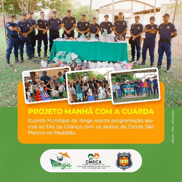 Guarda Municipal de Itinga realiza programação alusiva ao Dia da Criança com os alunos da Escola São Marcos no Paulistão